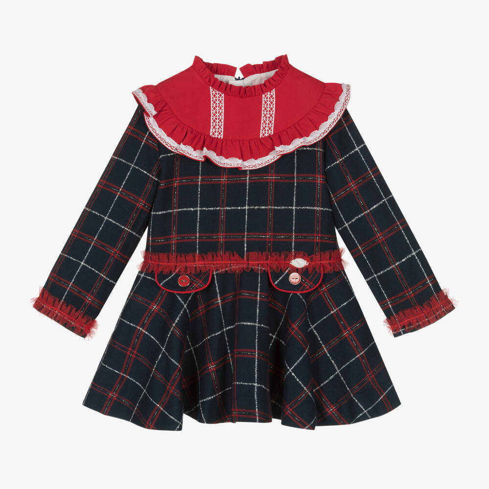 Miranda - Girls Navy Blue Checked Dress | Childrensalon