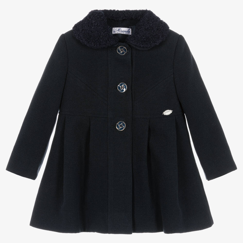 Miranda - Girls Navy Blue Felted Coat | Childrensalon