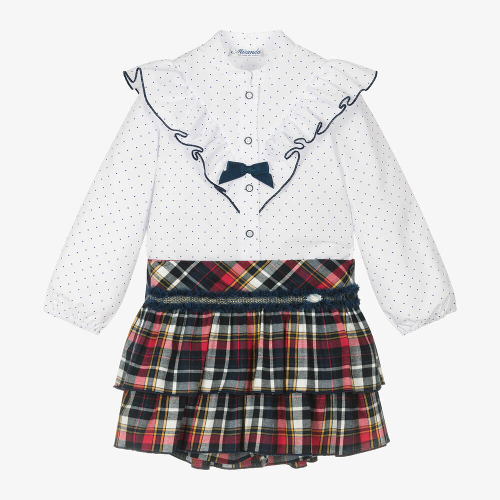 Miranda - Girls Navy Blue Tartan Skort Set | Childrensalon