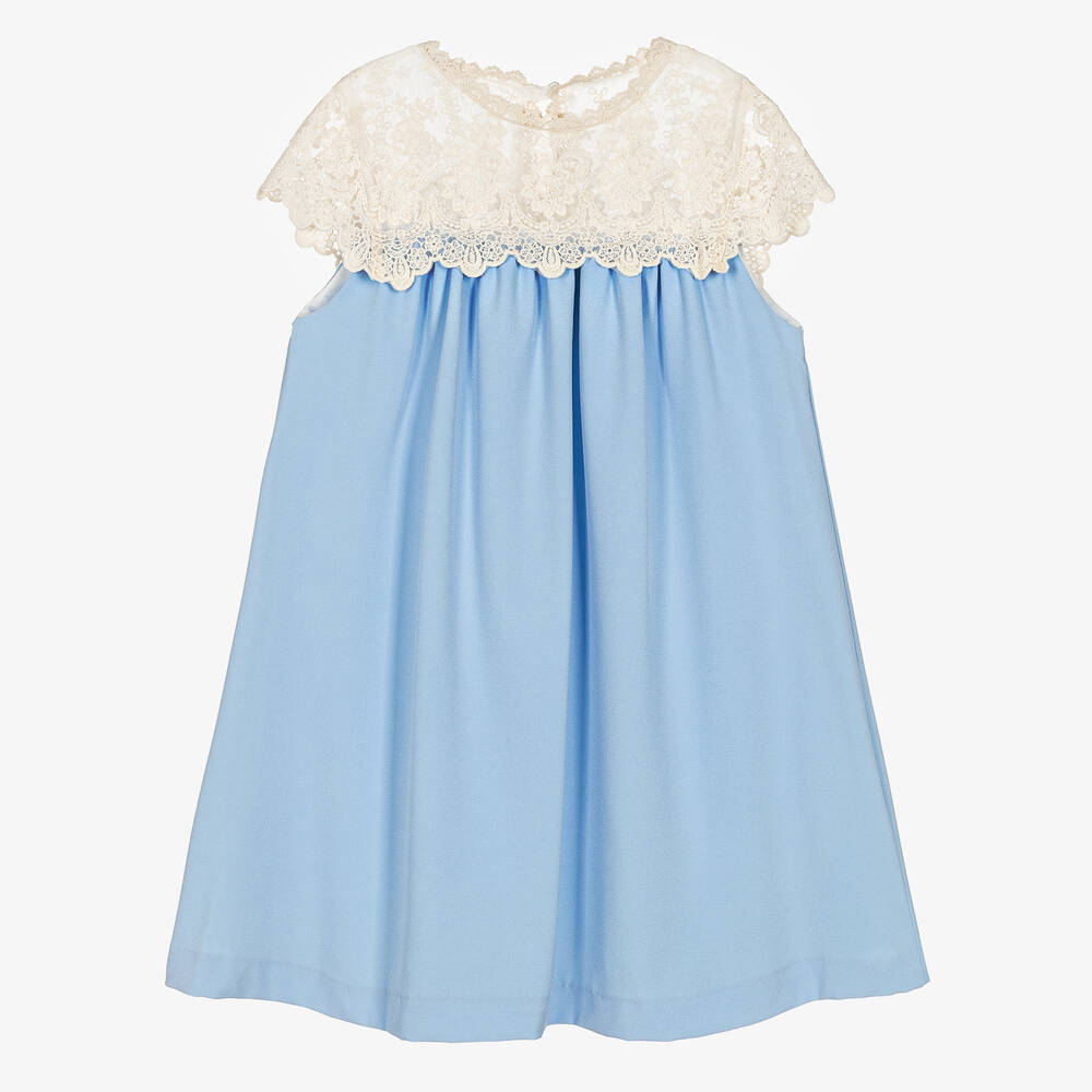 Miranda - Girls Pale Blue Crêpe & Lace Dress | Childrensalon