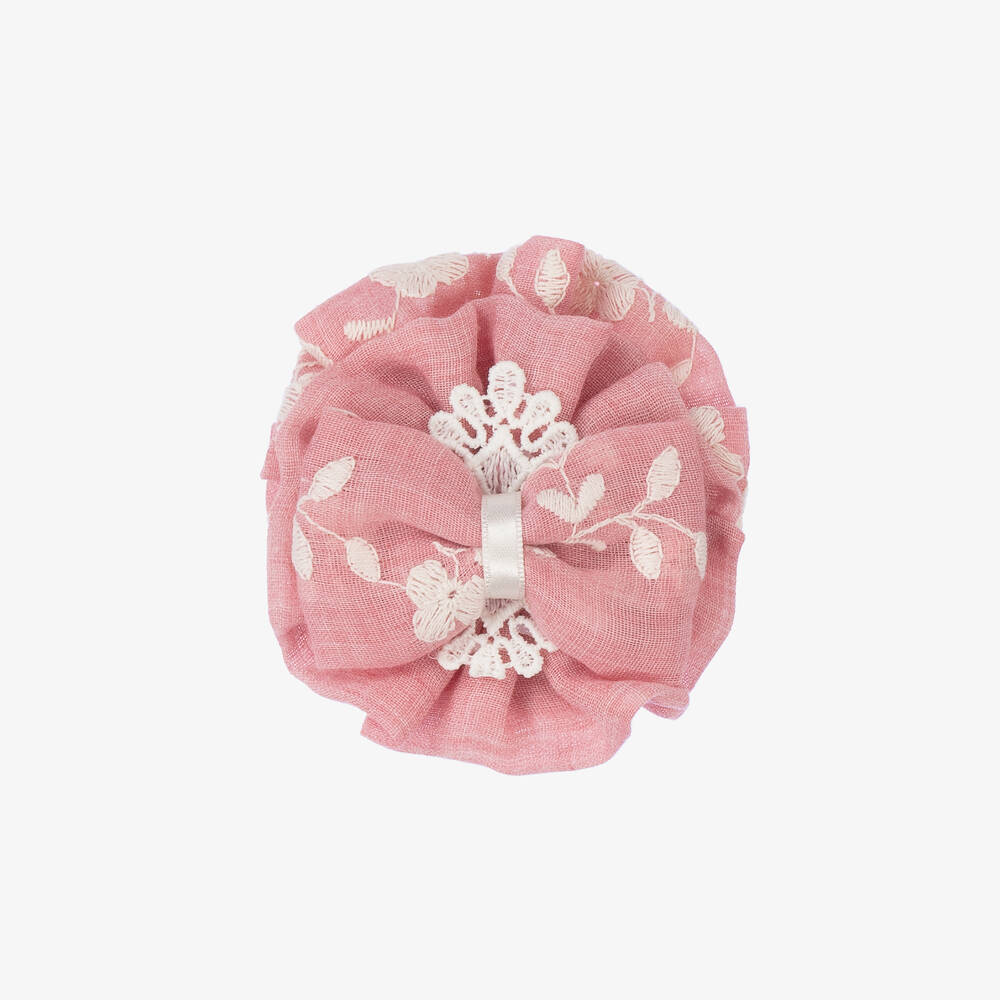 Miranda - Girls Pink Bow & Lace Hairclip (8cm) | Childrensalon