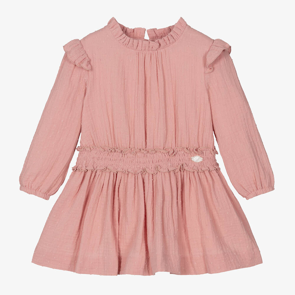 Miranda - Girls Pink Cotton Plumeti Dress | Childrensalon