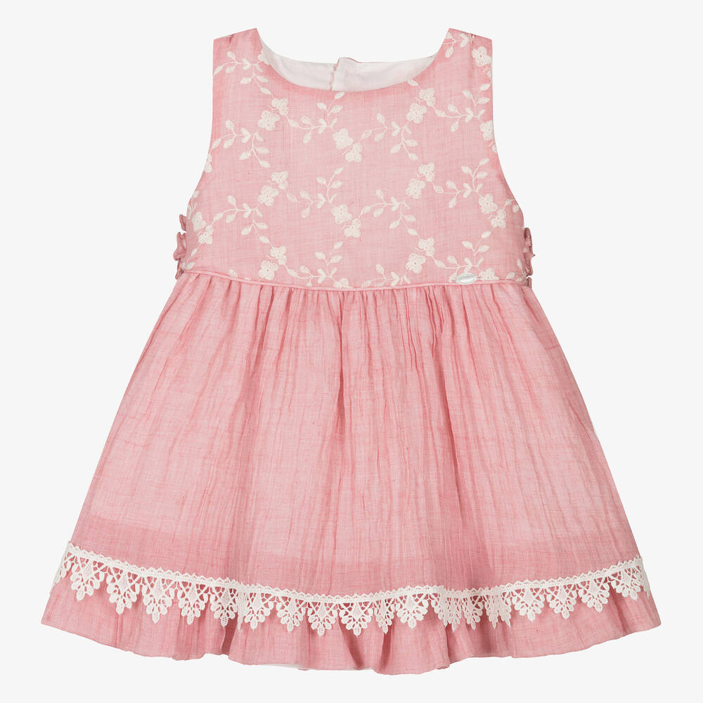 Miranda - Girls Pink Embroidered Dress | Childrensalon