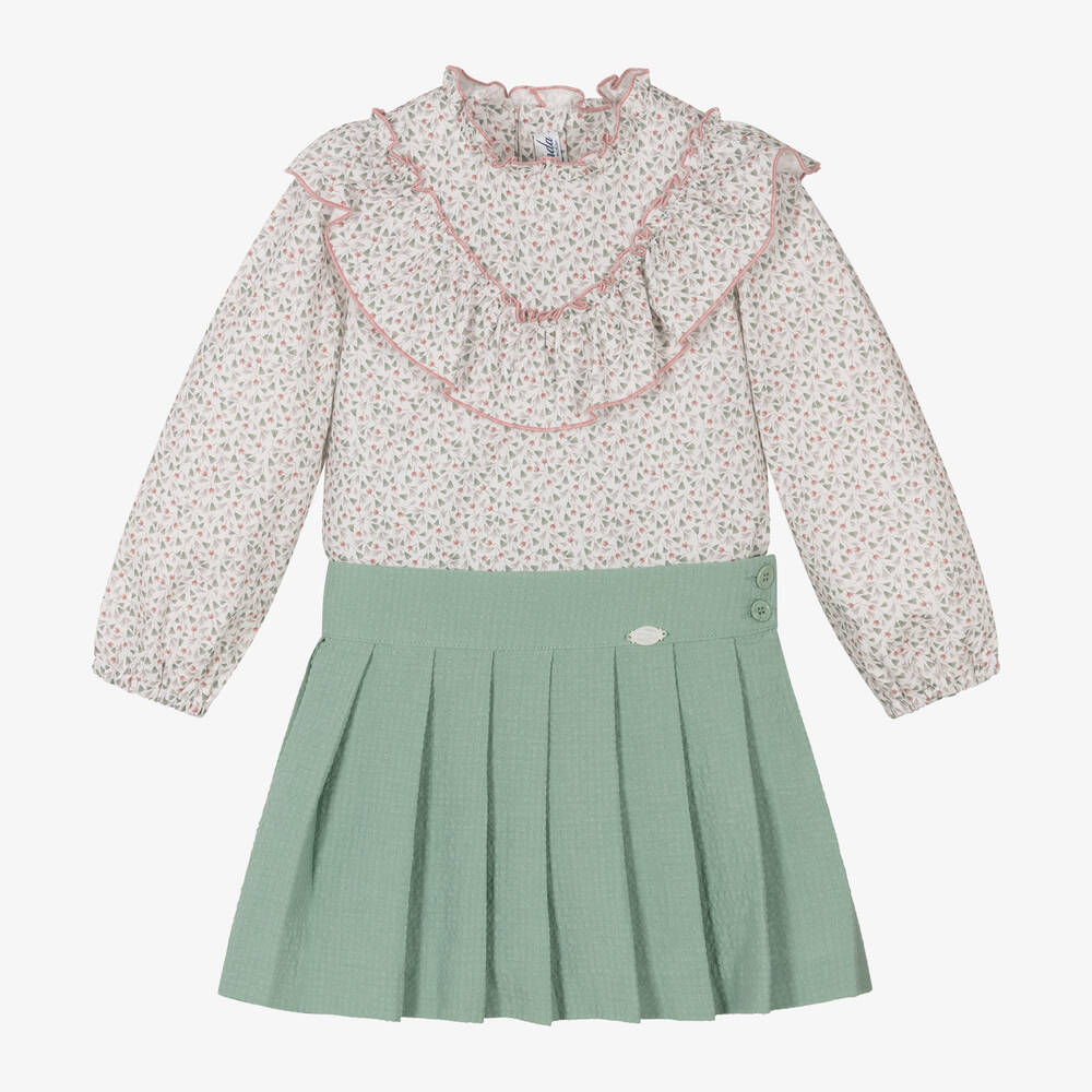 Miranda - Girls Pink & Green Cotton Skort Set | Childrensalon