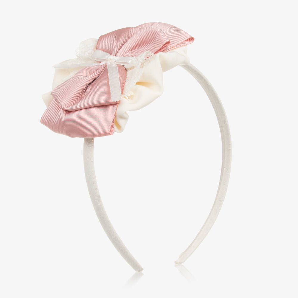 Miranda - Girls Pink & Ivory Rosette Hairband | Childrensalon