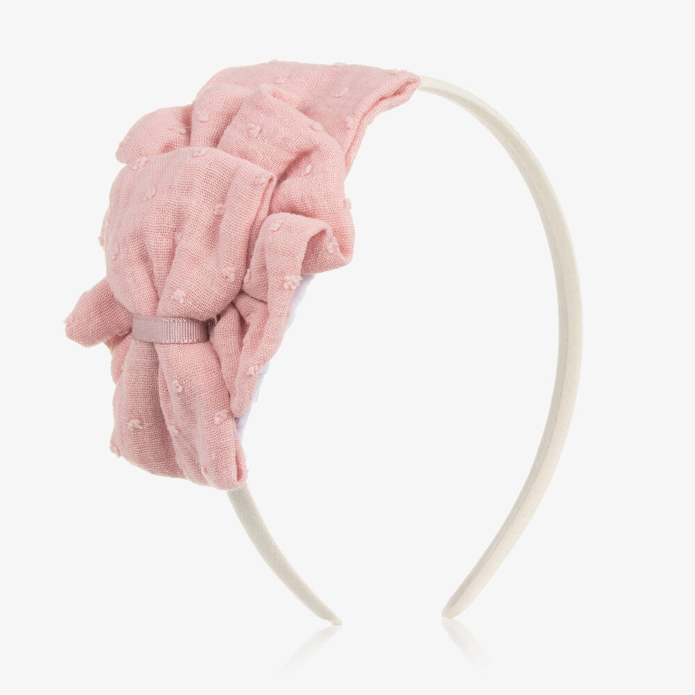 Miranda - Girls Pink Plumeti Bow Hairband | Childrensalon