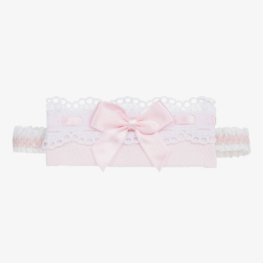 Miranda - Girls Pink & White Bow Headband | Childrensalon