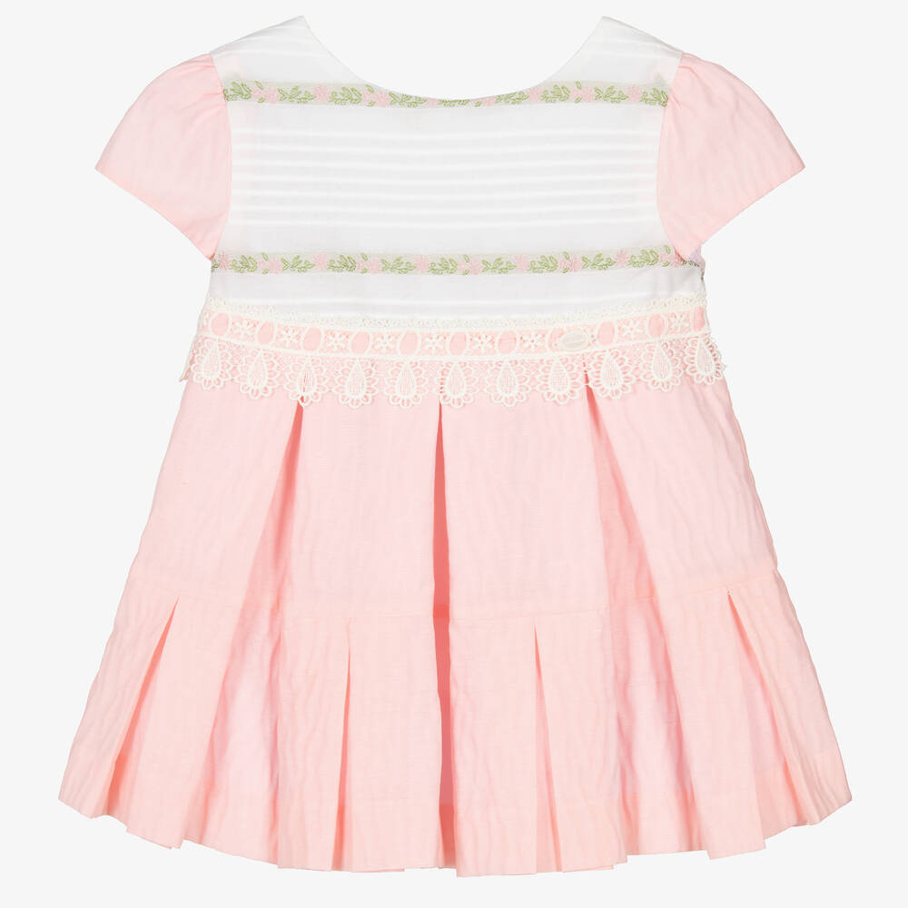 Miranda - Girls Pink & White Cotton Dress | Childrensalon