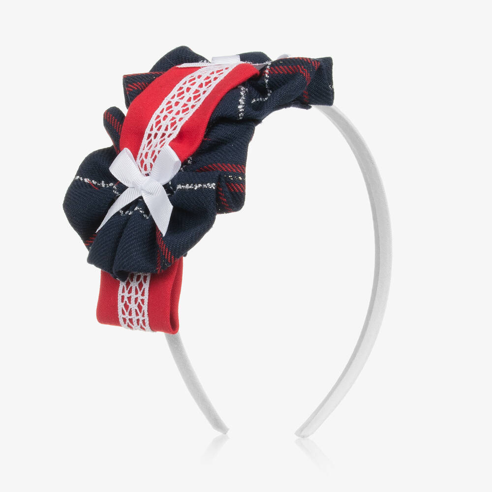 Miranda - Girls Red & Blue Tartan Rosette Hairband | Childrensalon