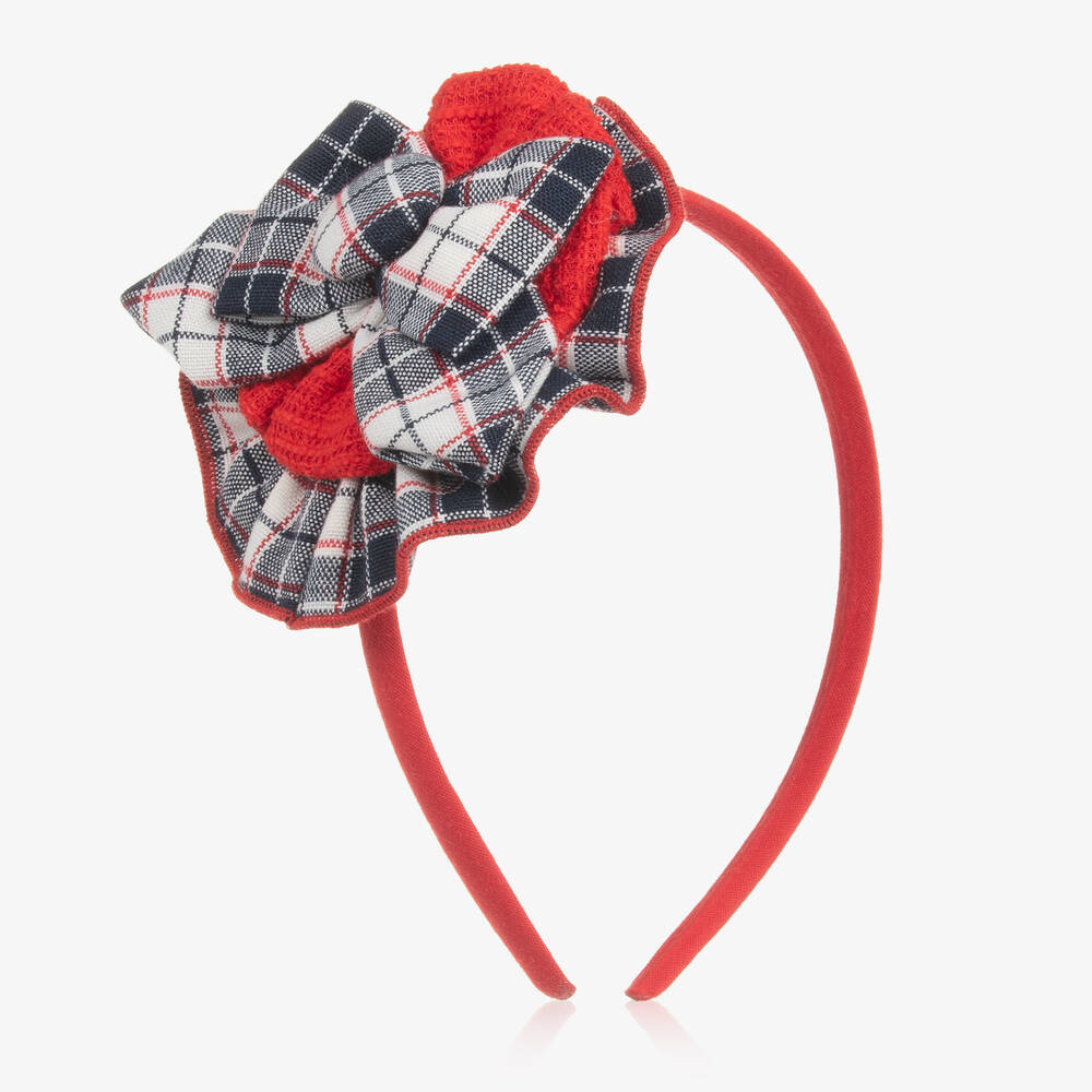 Miranda - Girls Red & Blue Tartan Rosette Hairband | Childrensalon