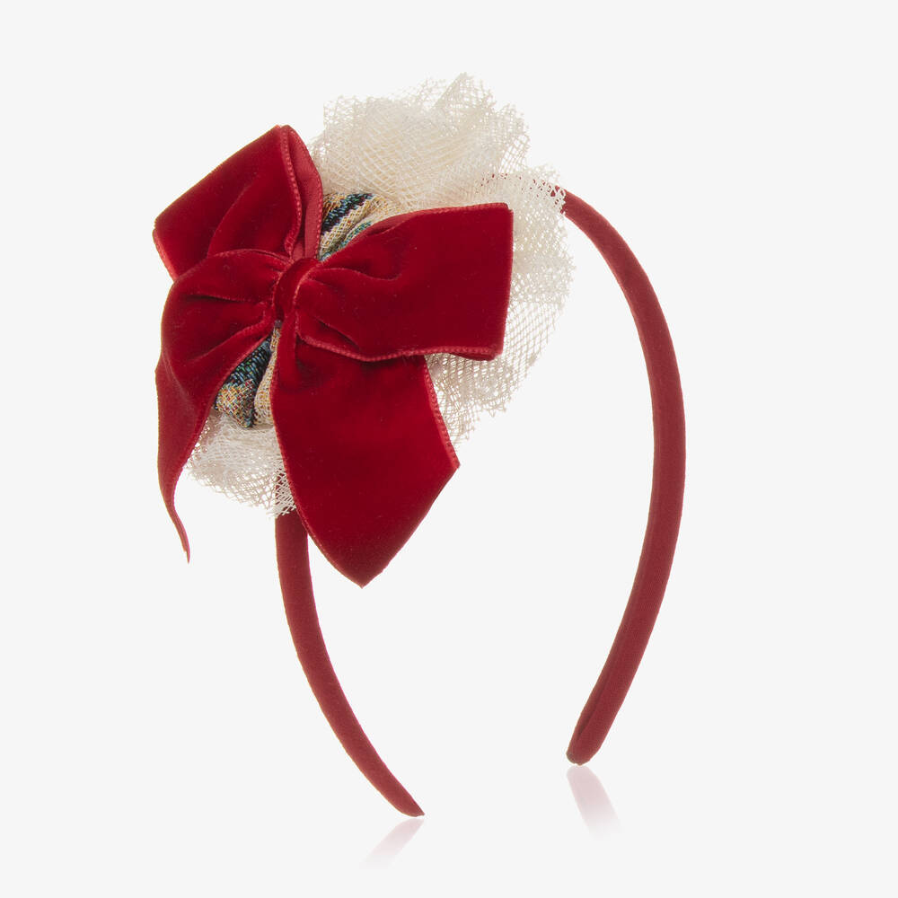 Miranda - Girls Red Rosette Hairband | Childrensalon