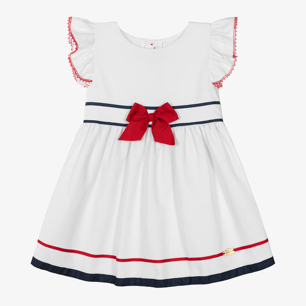 Miranda - Girls White Cotton Bow Dress | Childrensalon