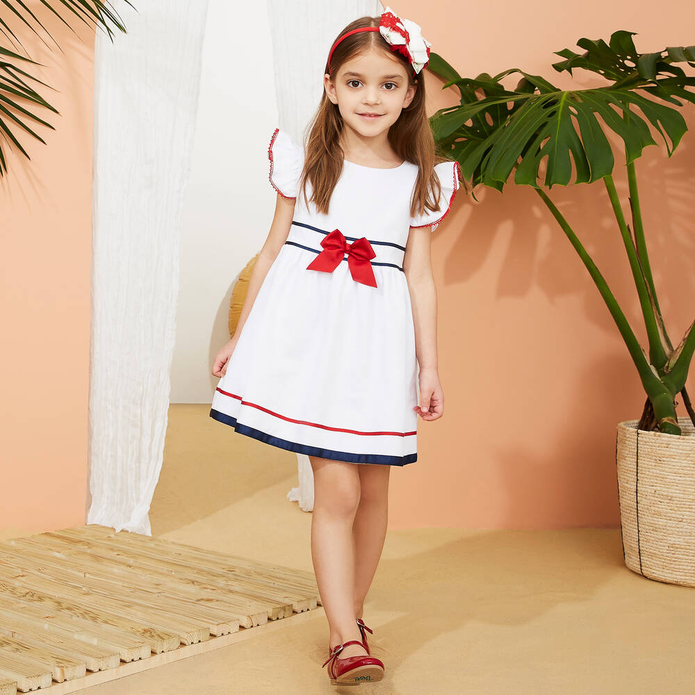 Miranda-Girls White Cotton Bow Dress | Childrensalon