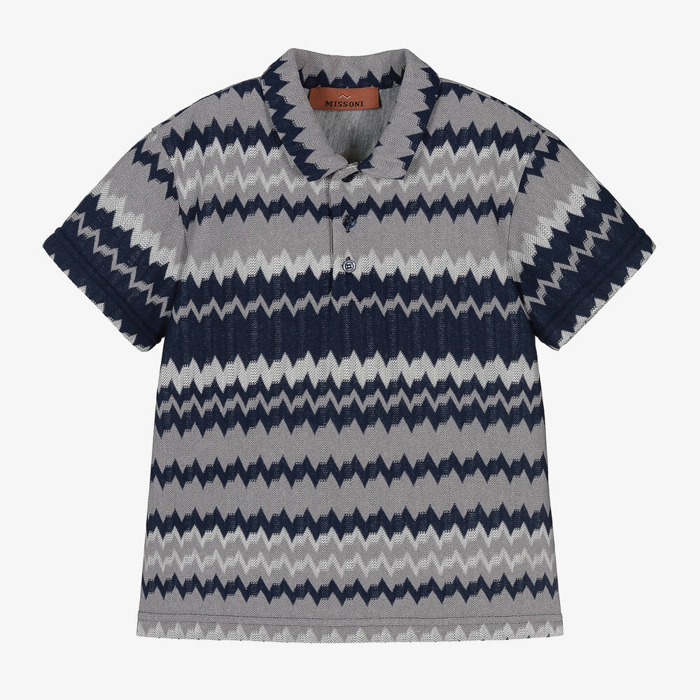 Missoni - Boys Blue & Grey Zigzag Polo Shirt | Childrensalon