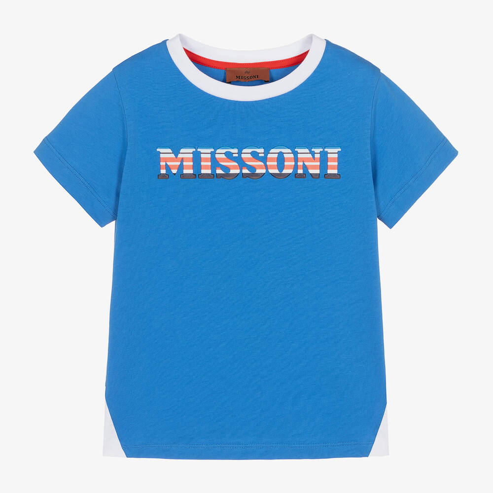 Missoni - تيشيرت قطن عضوي لون أزرق للأولاد | Childrensalon