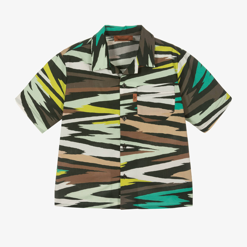 Missoni - Boys Brown & Green Zigzag Cotton Shirt | Childrensalon