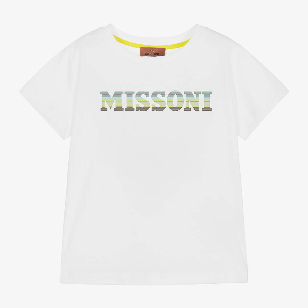 Missoni - تيشيرت قطن لون أبيض للأولاد | Childrensalon