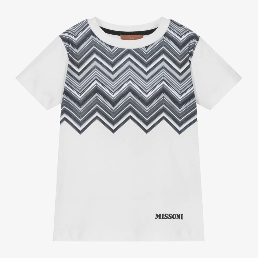 Missoni - Boys White Cotton Zigzag T-Shirt | Childrensalon