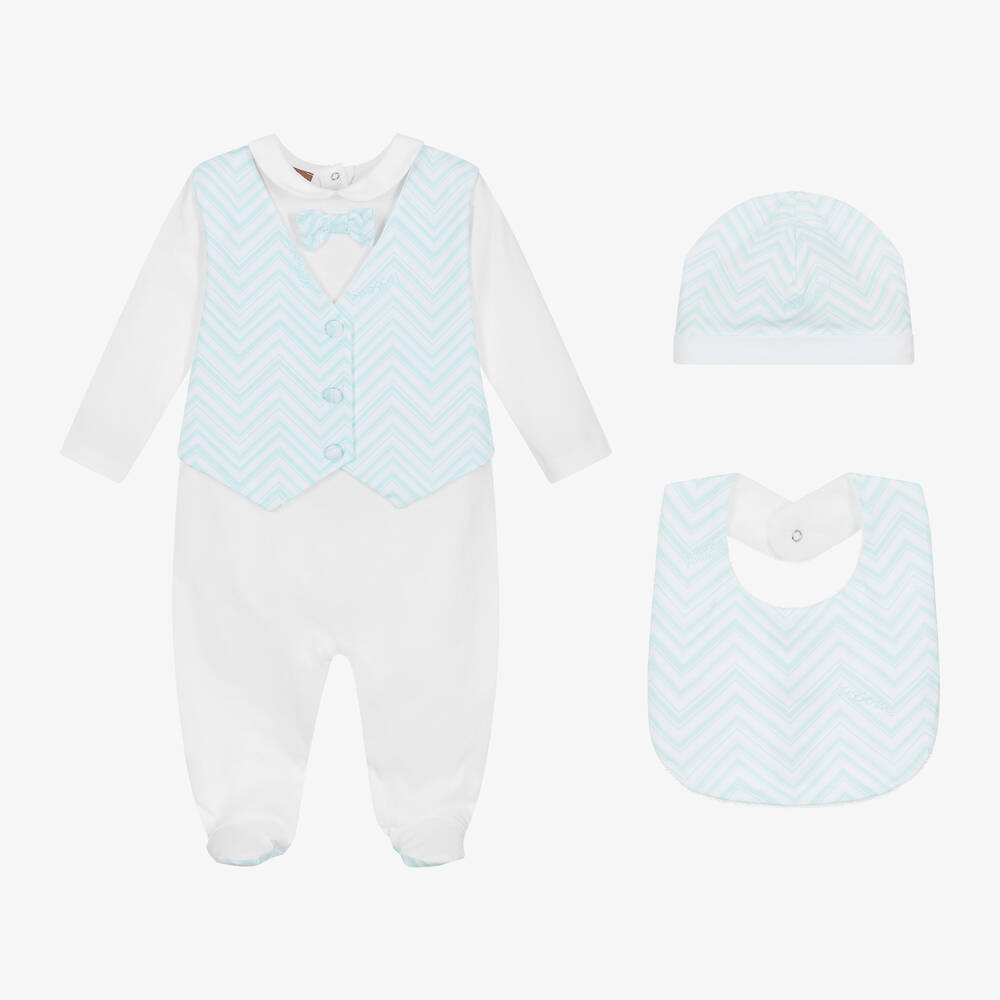 Missoni - Boys White & Green Cotton Babysuit Set | Childrensalon