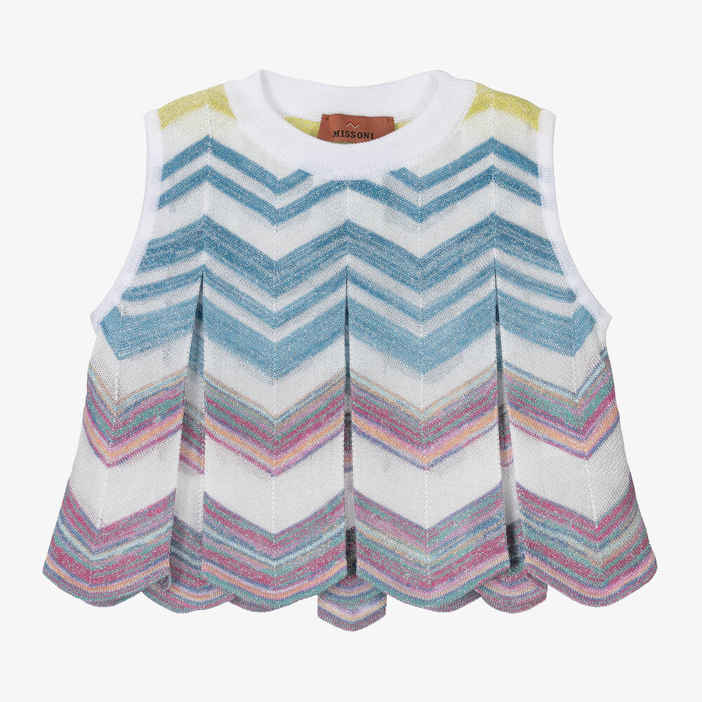 Missoni - Girls Blue & Pink Zigzag Knitted Top | Childrensalon