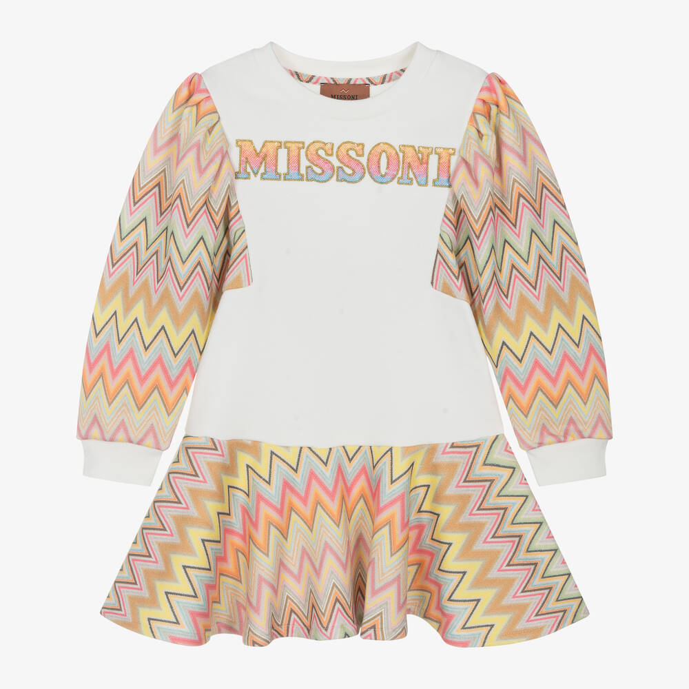 Missoni - Girls Ivory Cotton Zigzag Dress | Childrensalon