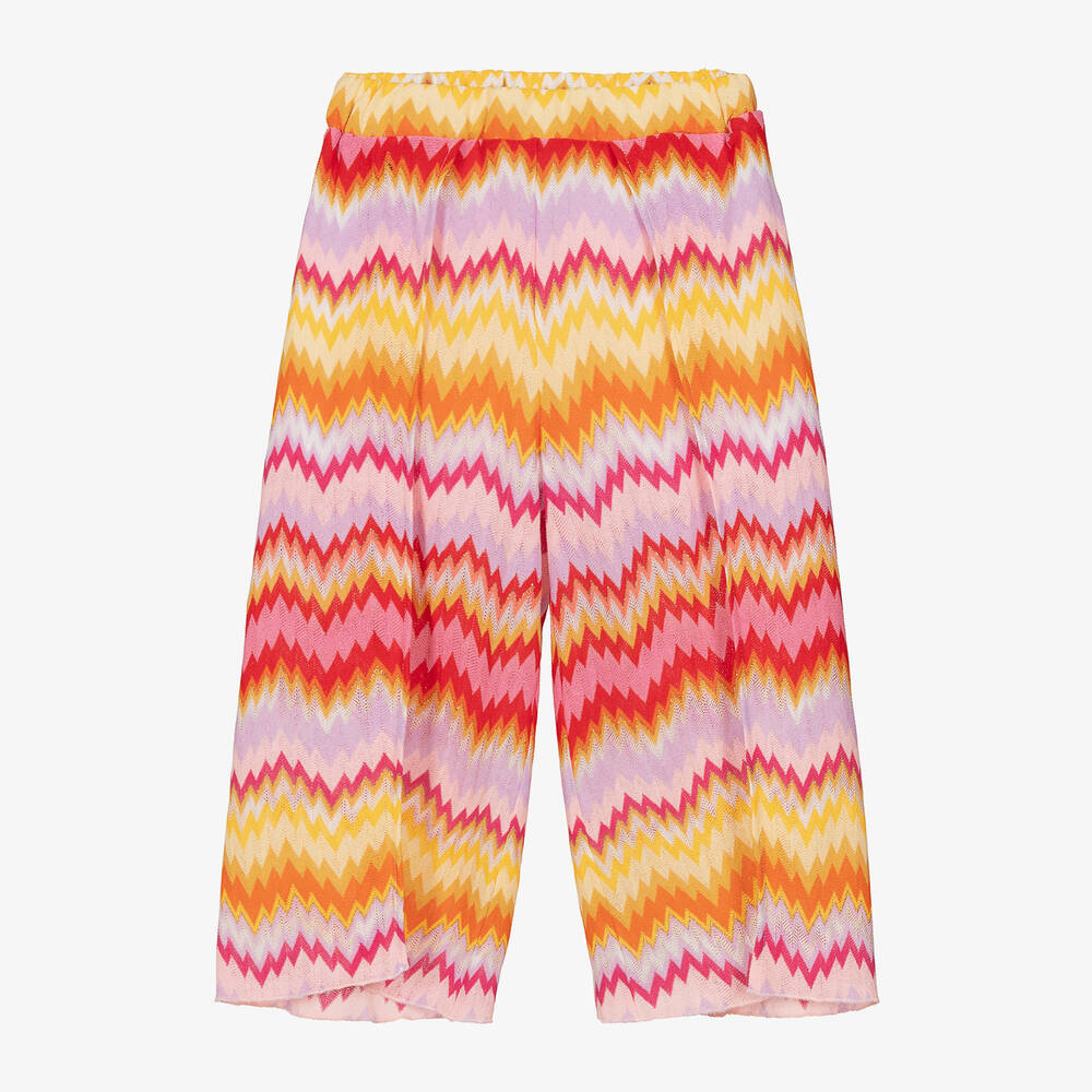 Missoni - Girls Pink Cotton Knit Zigzag Trousers | Childrensalon
