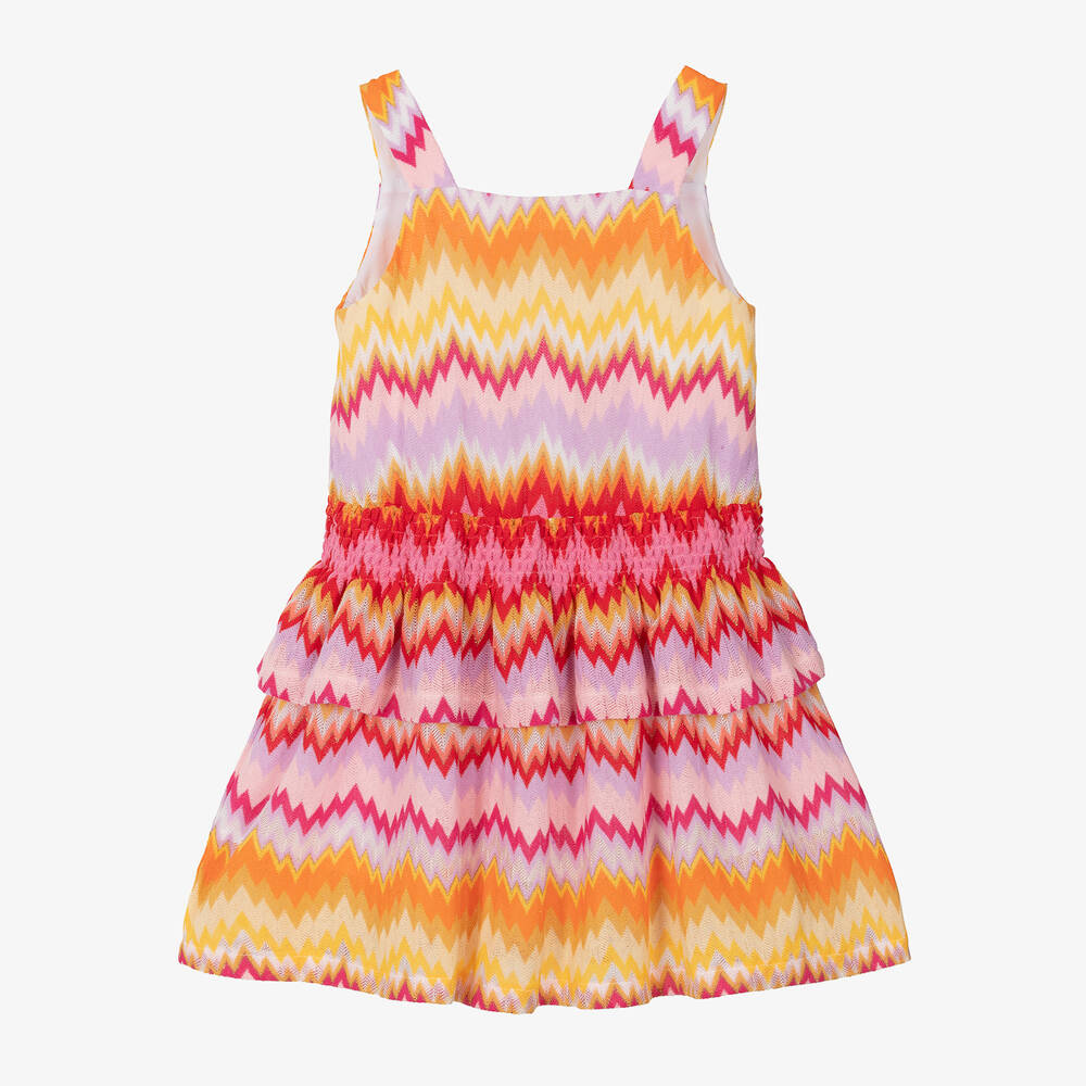 Shop Missoni Girls Pink Knitted Cotton Zigzag Dress