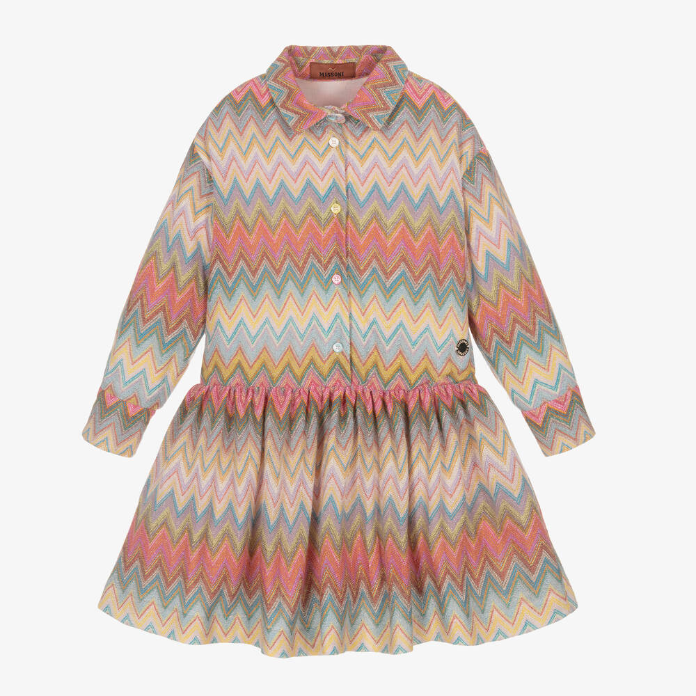 Missoni - Girls Pink Viscose Zigzag Dress | Childrensalon