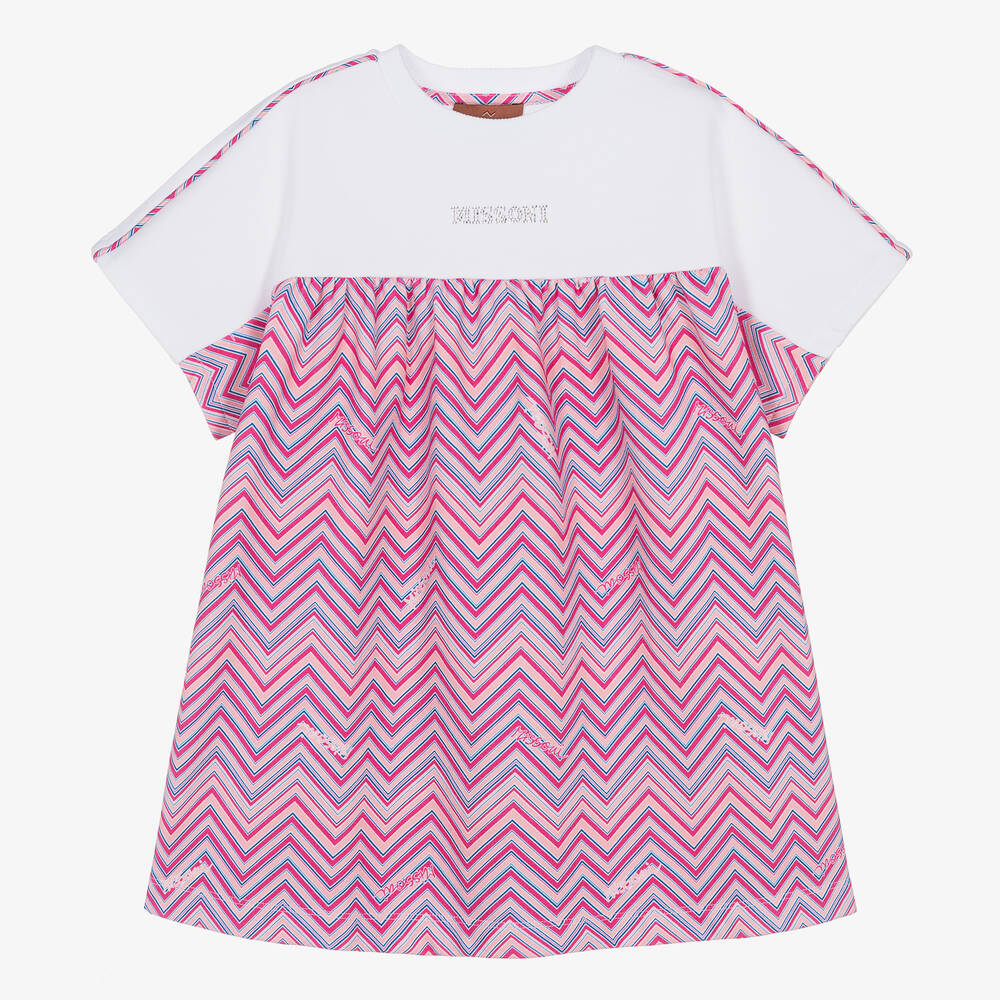 Missoni - Girls Pink & White Cotton Zigzag Dress | Childrensalon