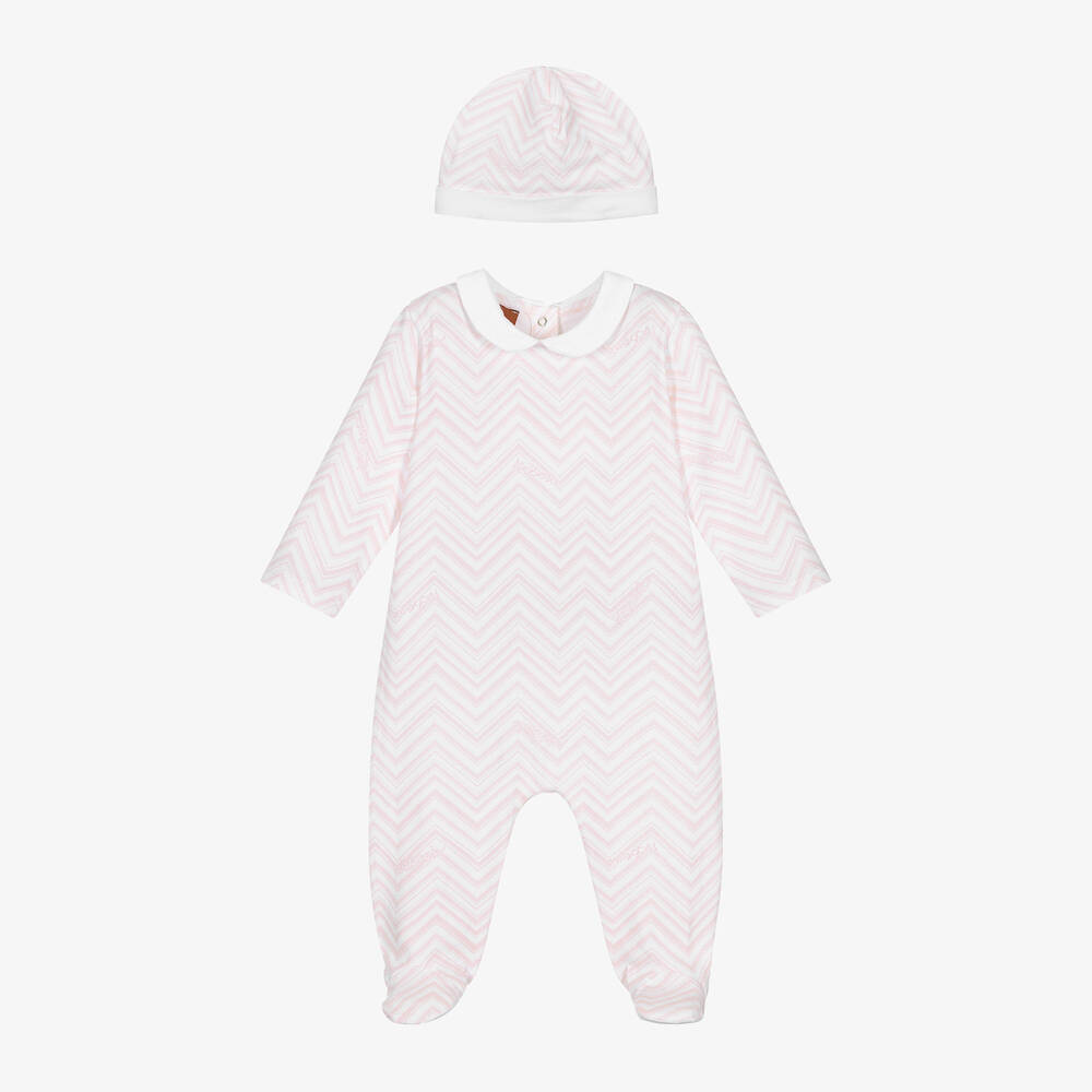 Missoni - Girls Pink Zig Zag Cotton Babysuit Set | Childrensalon