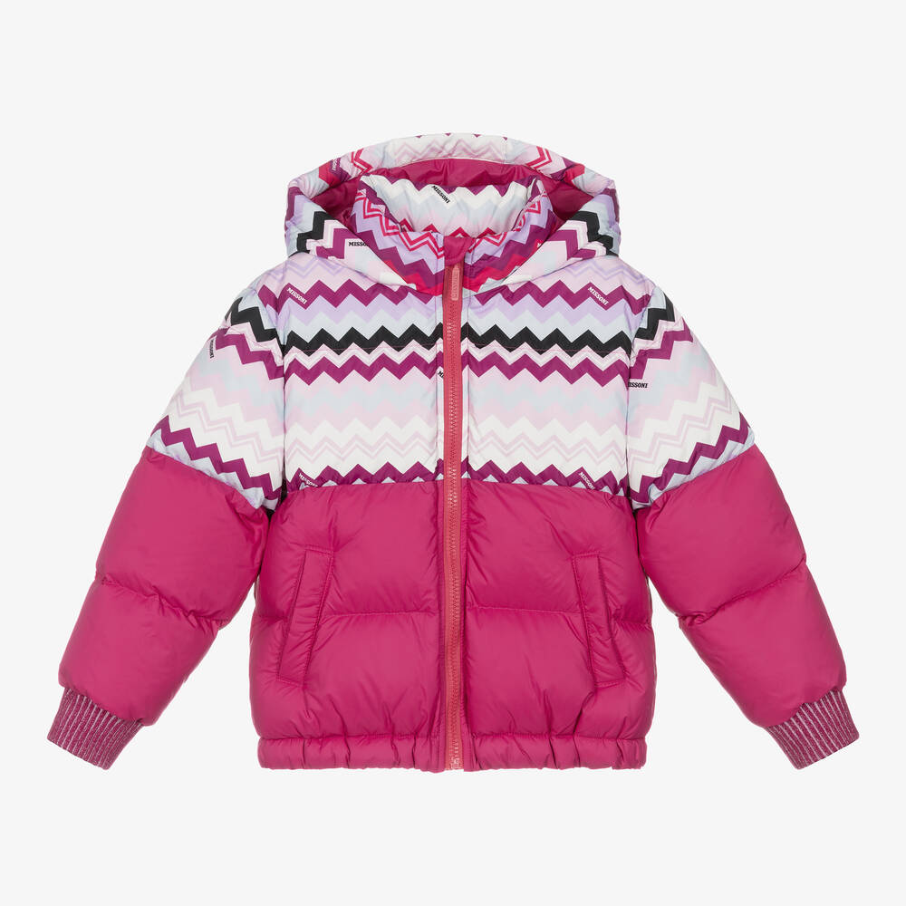 Missoni Kids' Girls Pink Zigzag Down Puffer Jacket