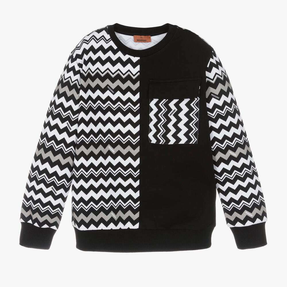Missoni - Teen Boys Black Zigzag Organic Cotton Sweatshirt | Childrensalon