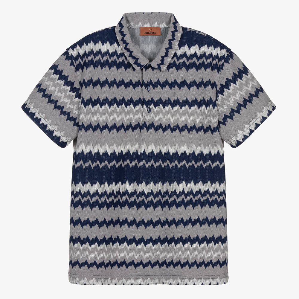 Missoni - Teen Boys Blue & Grey Zigzag Polo Shirt | Childrensalon