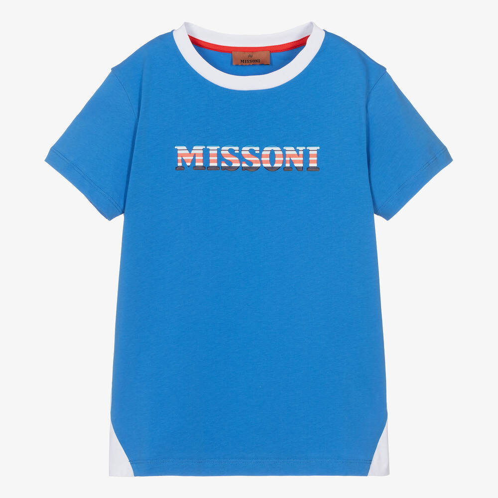 Missoni - تيشيرت قطن عضوي لون أزرق للمراهقين | Childrensalon