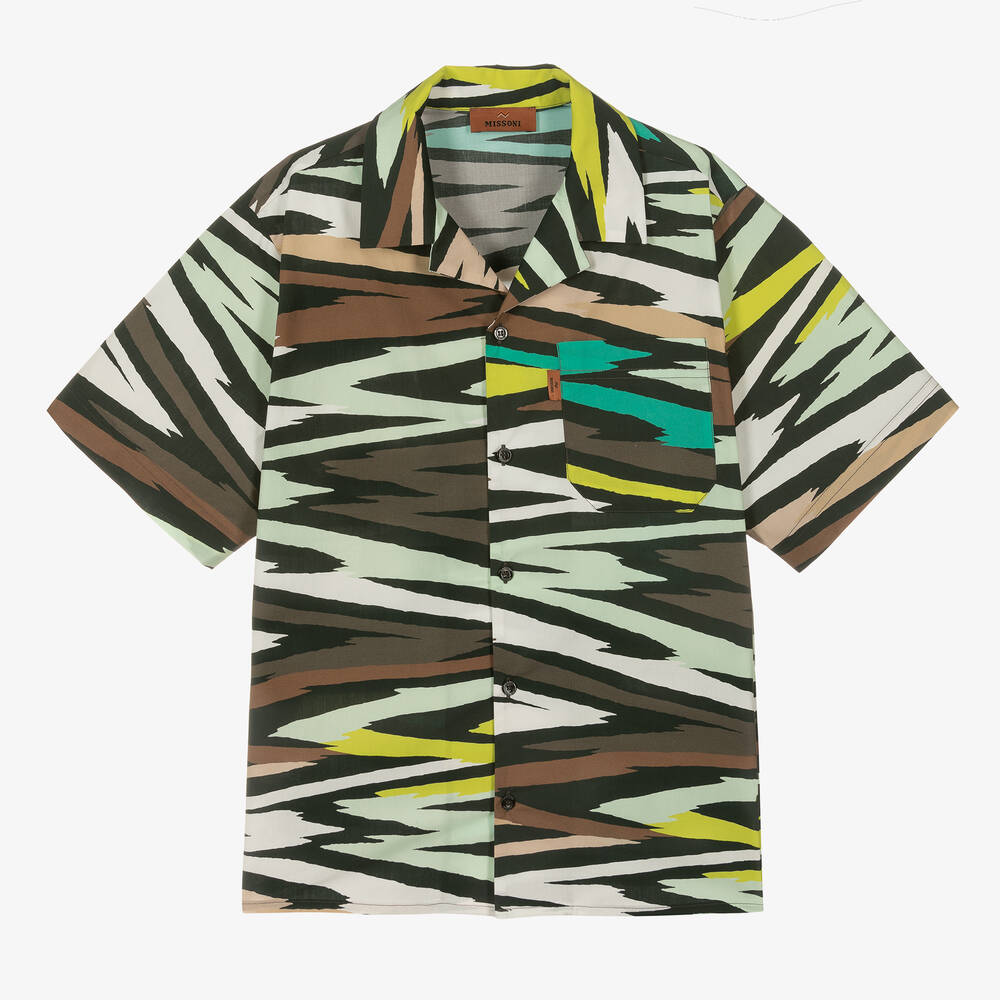 Missoni - قميص بطبعة زيغ زاغ قطن لون بني وأخضر  | Childrensalon