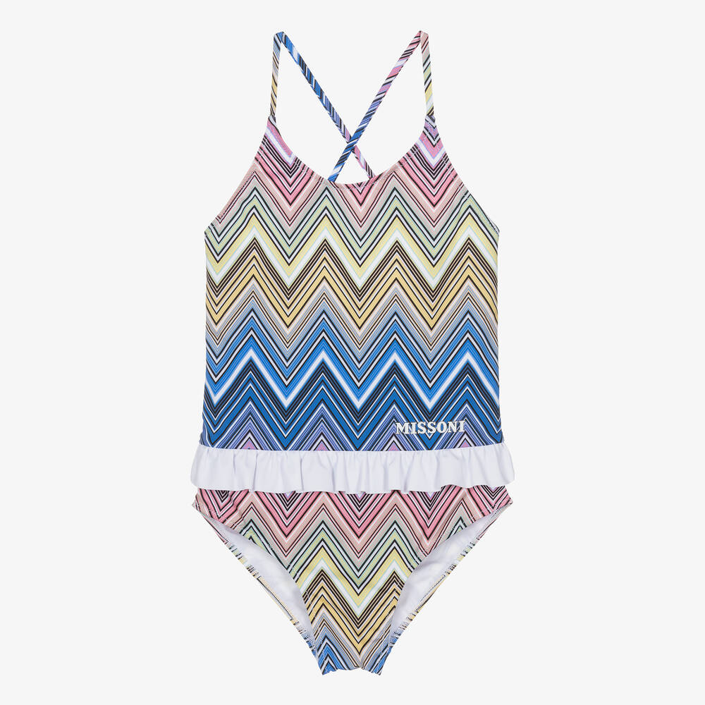 Missoni - Teen Girls Blue & Pink Zigzag Swimsuit | Childrensalon