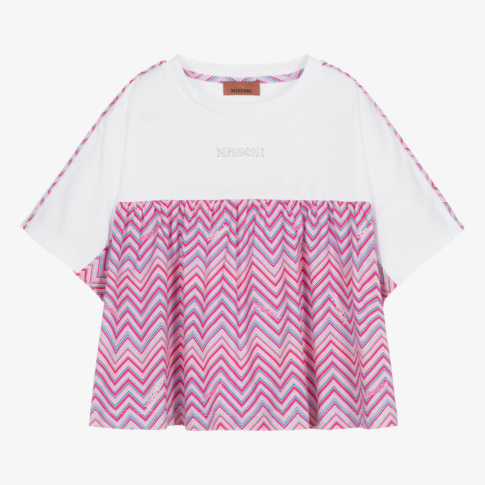 Missoni - Teen Girls Pink Cotton Zigzag T-Shirt | Childrensalon
