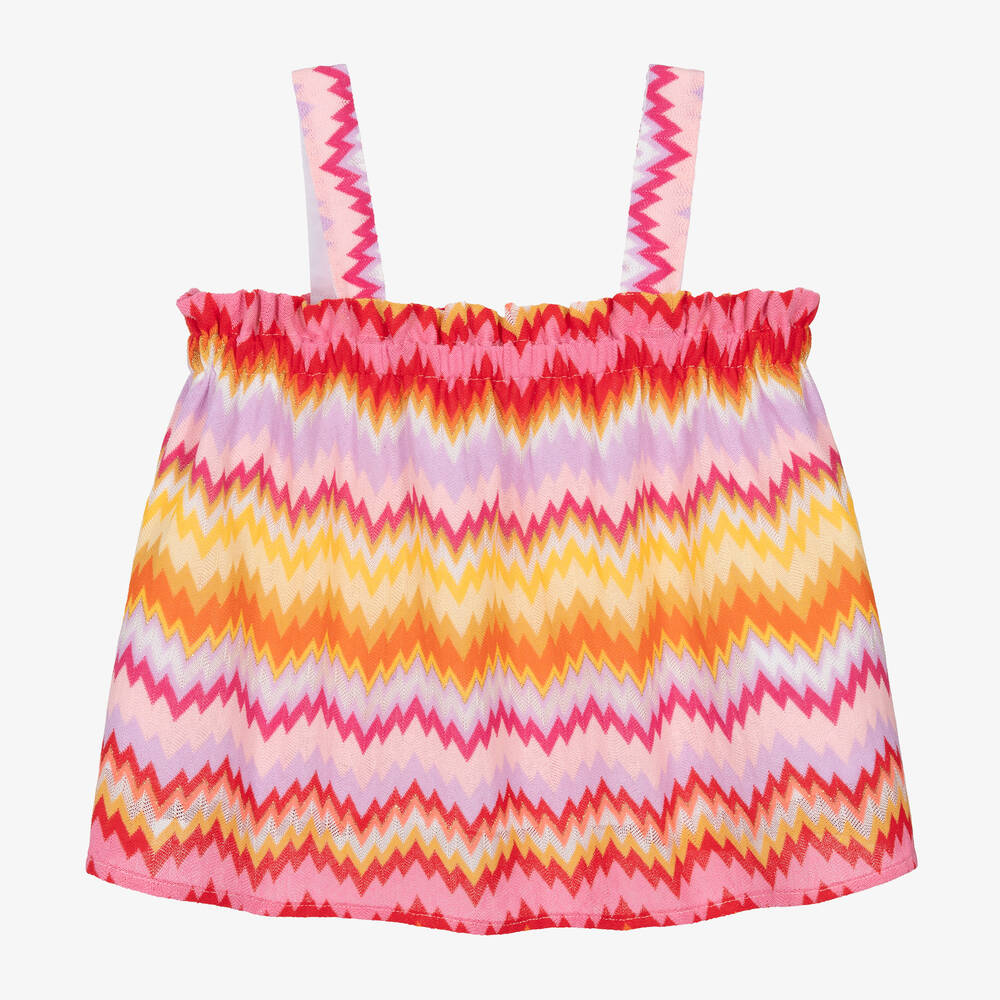 Missoni Teen Girls Pink Knitted Cotton Zigzag Top