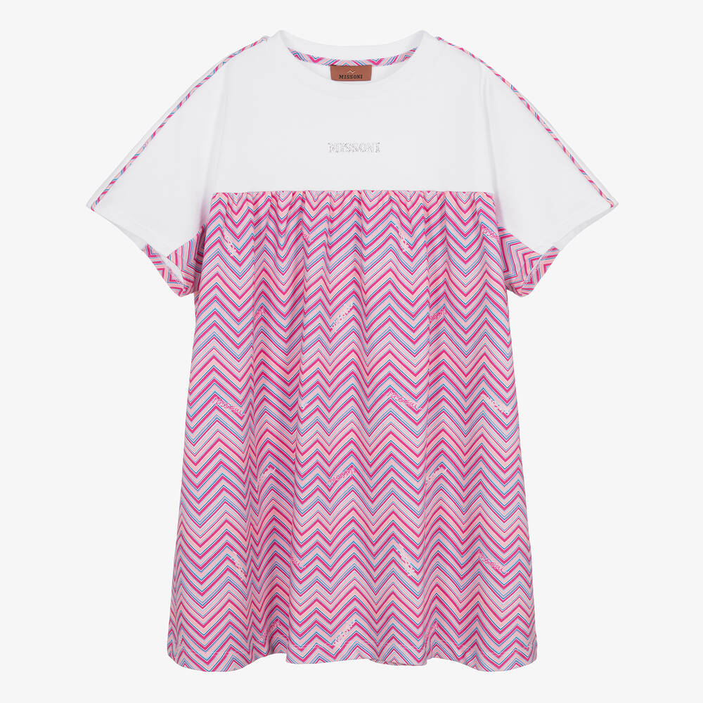 Missoni - Teen Girls Pink & White Cotton Zigzag Dress | Childrensalon
