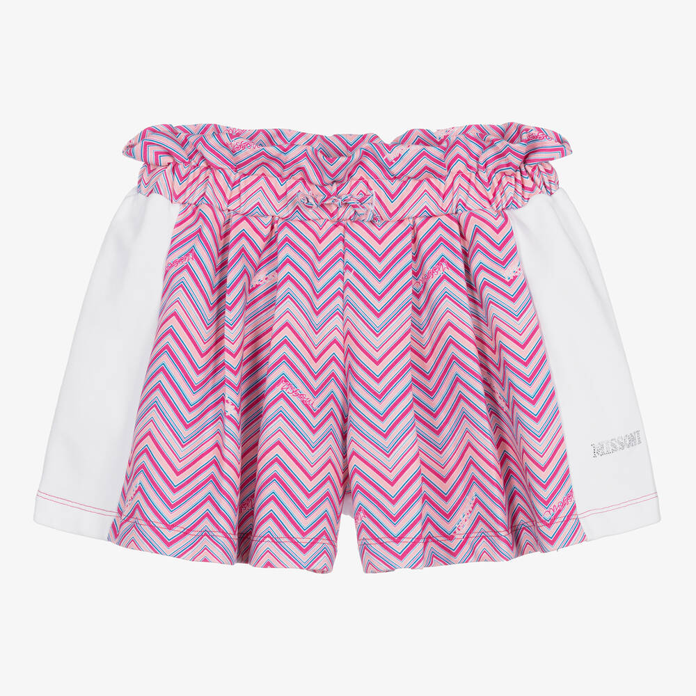Missoni Teen Girls Pink & White Cotton Zigzag Shorts