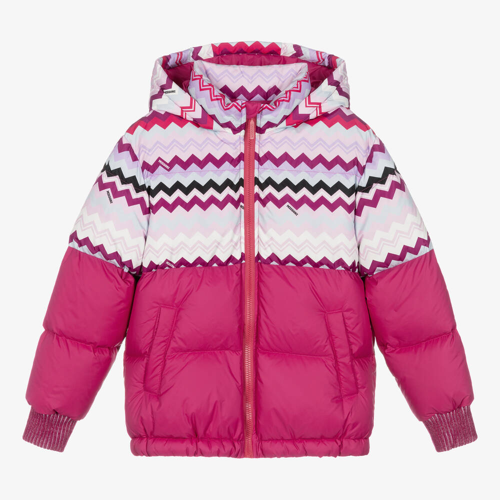 Missoni Teen Girls Pink Zigzag Down Puffer Jacket