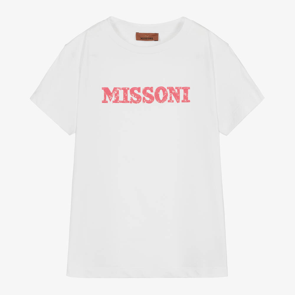 Missoni - Teen Girls White & Pink Cotton T-Shirt | Childrensalon