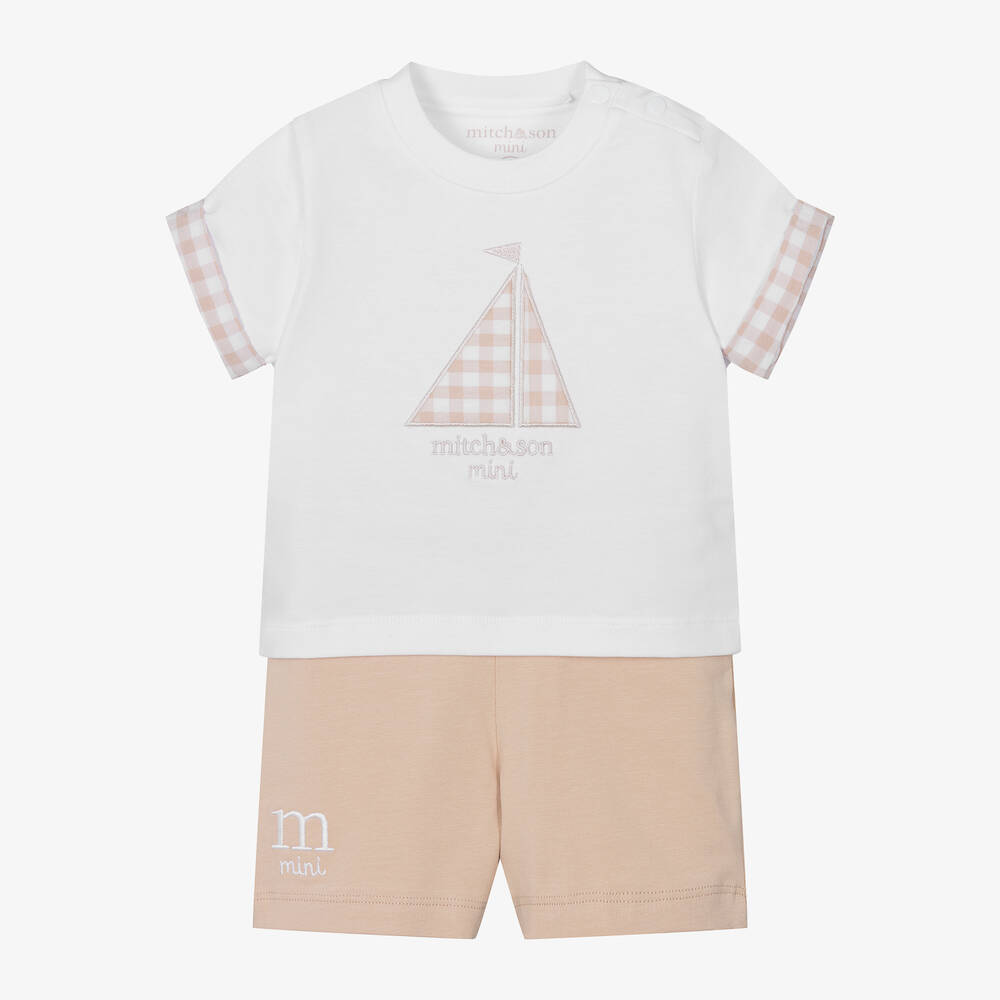 Mitch & Son - Baby Boys Beige & White Boat Shorts Set | Childrensalon