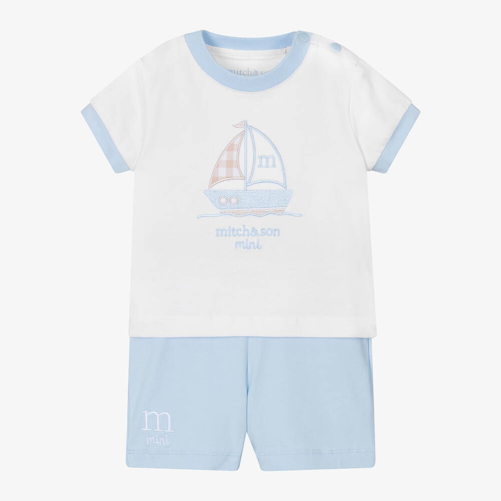 Mitch & Son - Baby Boys Blue & White Boat Shorts Set | Childrensalon