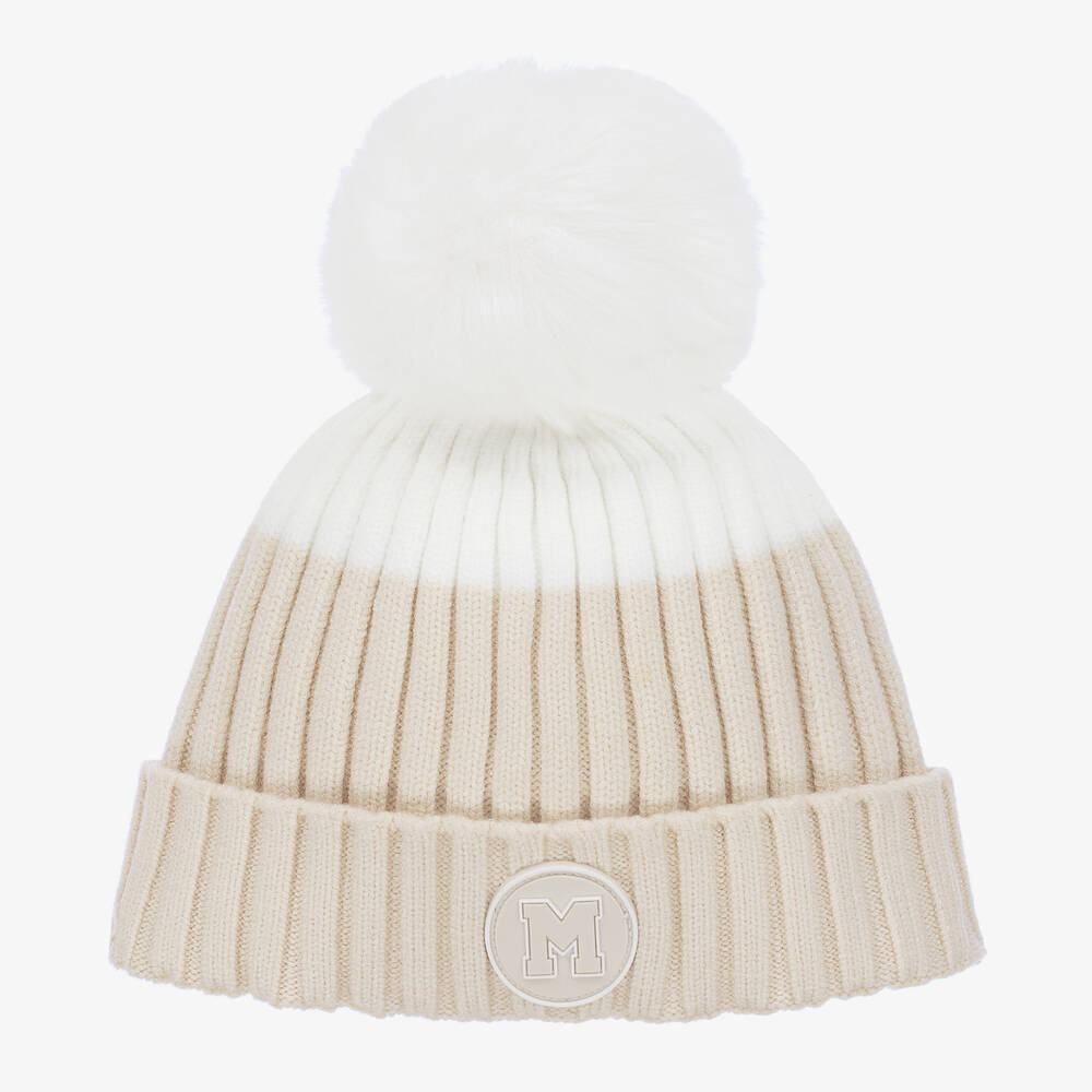 Mitch & Son - Boys Beige & White Knitted Bobble Hat | Childrensalon