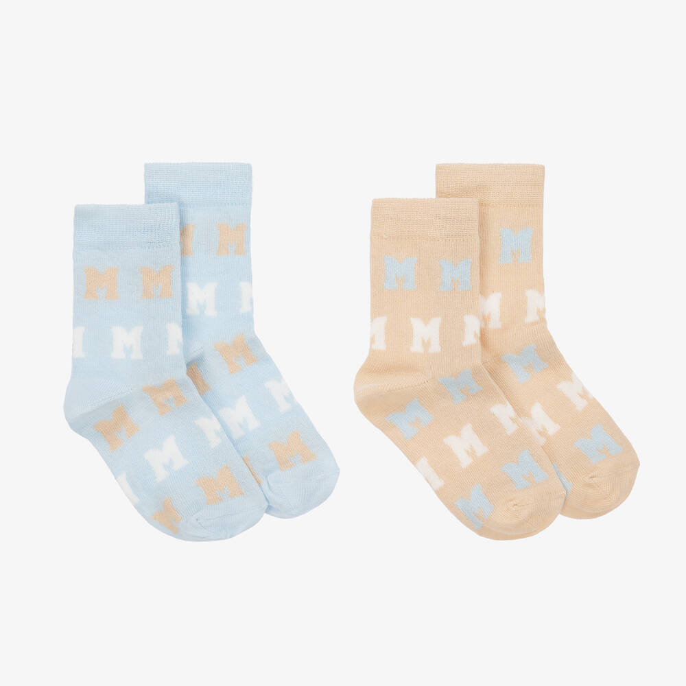 Mitch & Son - Boys Blue & Beige Cotton Socks (2 Pack) | Childrensalon