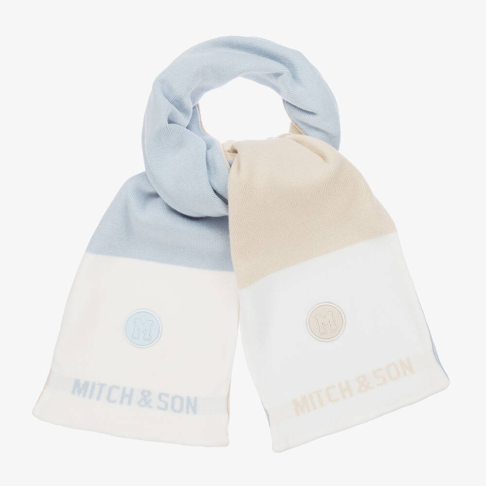 Mitch & Son - Boys Blue & Beige Reversible Scarf (118cm) | Childrensalon