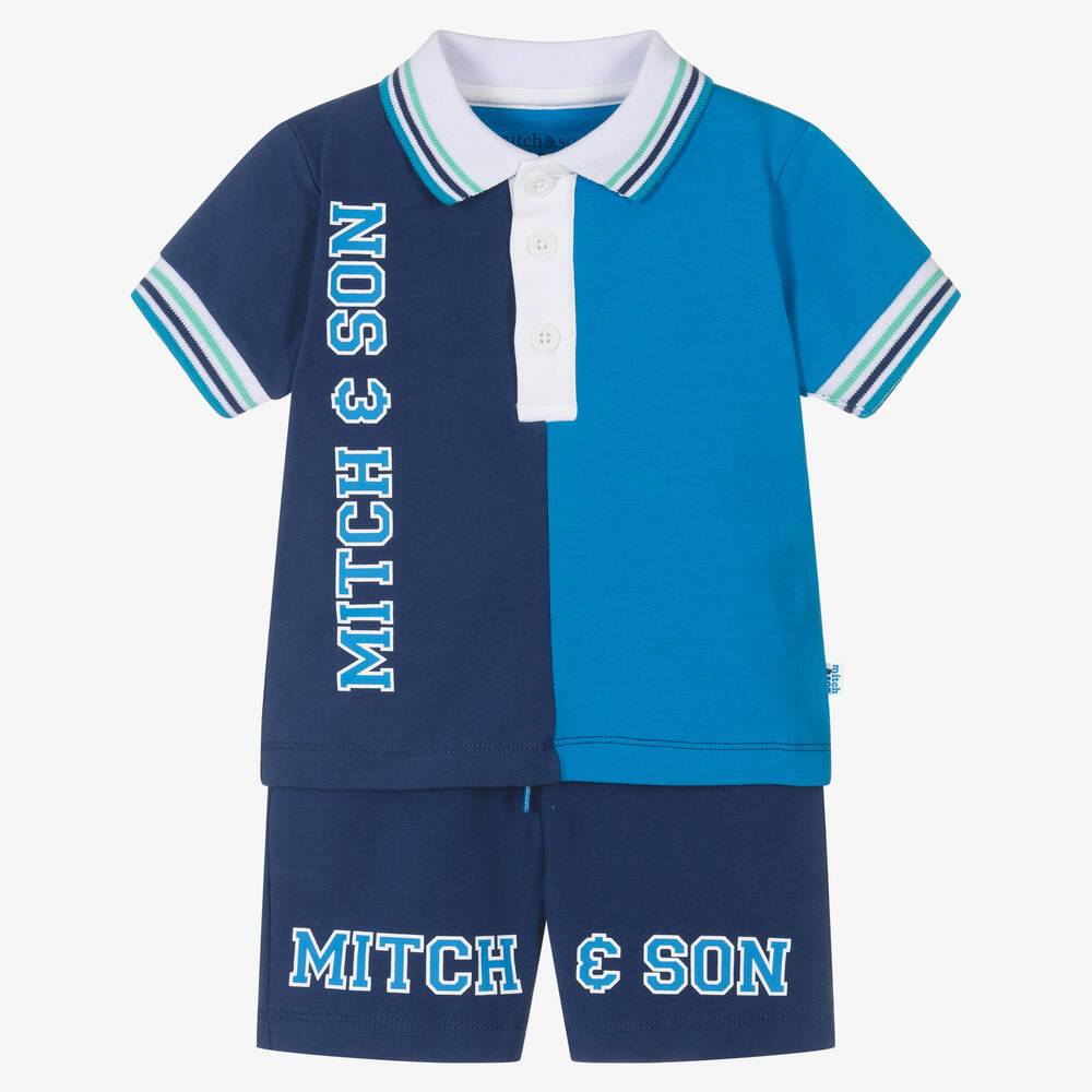 Mitch & Son Babies' Boys Blue Colourblock Logo Shorts Set