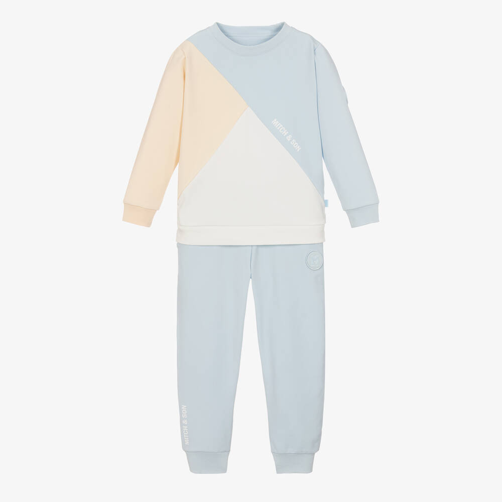 Mitch & Son - Boys Blue Cotton Colourblock Tracksuit | Childrensalon