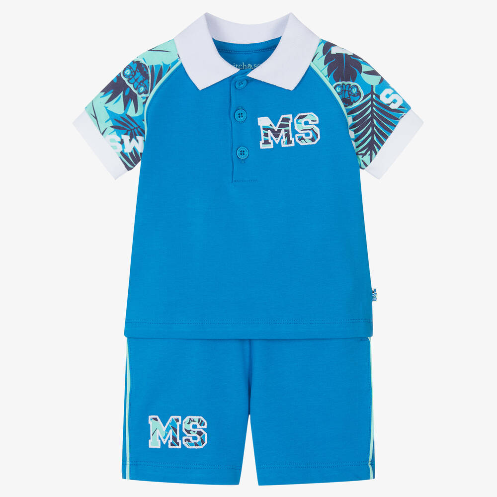 Mitch & Son Babies' Boys Blue Cotton Logo Shorts Set